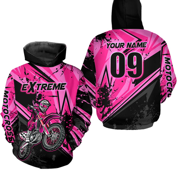 Maxcorners Custom Dirt Bike Jersey Pink Motocross Jersey Upf30+ Mens Women Extreme Racing Shirt| MT2809