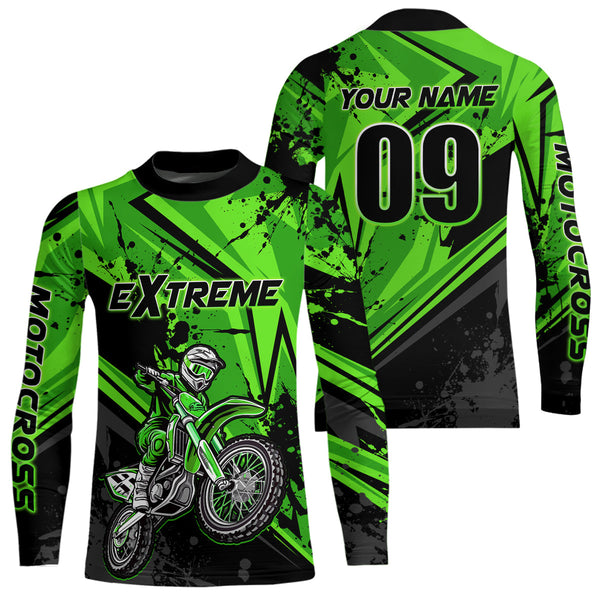 Maxcorners Custom Dirt Bike Jersey Green Motocross Jersey Upf30+ Mens Women Extreme Racing Shirt| MT2809