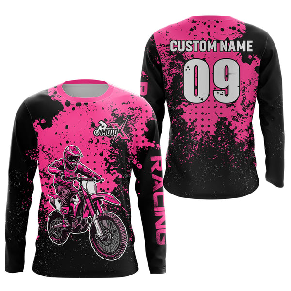 Maxcorners Custom Pink Motocross Jersey for Men Women Upf30+ Dirt Bike Shirt Motorcycle Jersey| MT2709