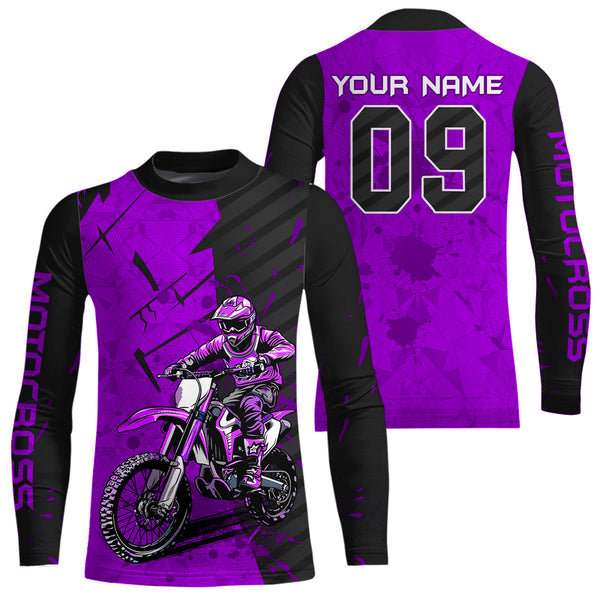Maxcorners Custom Dirt Bike Jersey Purple Motocross Jersey Upf30+ Mens Women Motocross Shirt| MT2809