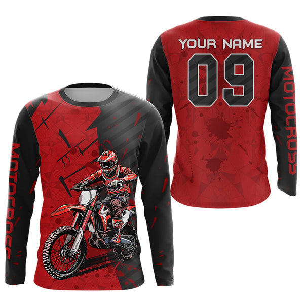 Maxcorners Custom Dirt Bike Jersey Red Motocross Jersey Upf30+ Mens Women Motocross Shirt| MT2809