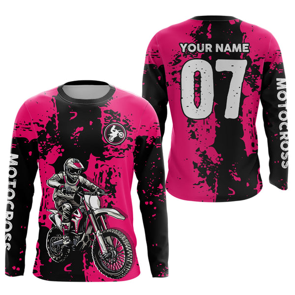 Maxcorners Custom Dirt Bike Jersey Pink Motocross Jersey Upf30 Mens Women Racing Shirt| MT2809
