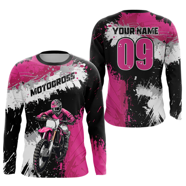 Maxcorners Adult&Kid Pink Custom Motocross Jersey UPF30+ MX Racing Dirt Bike Racewear| MT2809