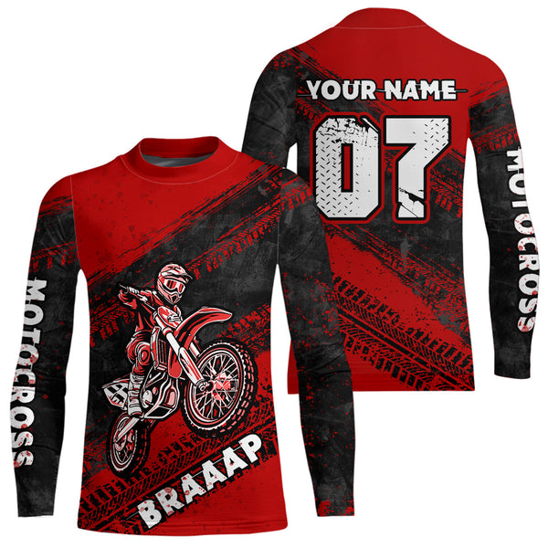 Maxcorners Custom Motocross Jersey Red Mens Women Upf30+ Dirt Bike Jersey Racing Shirt| MT2709