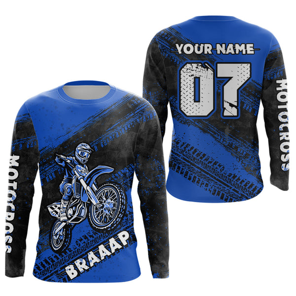 Maxcorners Custom Motocross Jersey Blue Mens Women Upf30+ Dirt Bike Jersey Racing Shirt| MT2709