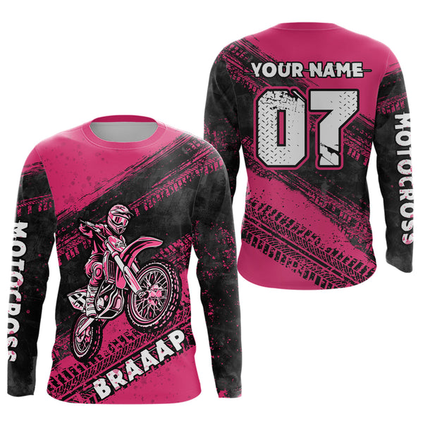 Maxcorners Custom Motocross Jersey Pink Mens Women Upf30+ Dirt Bike Jersey Racing Shirt| MT2709
