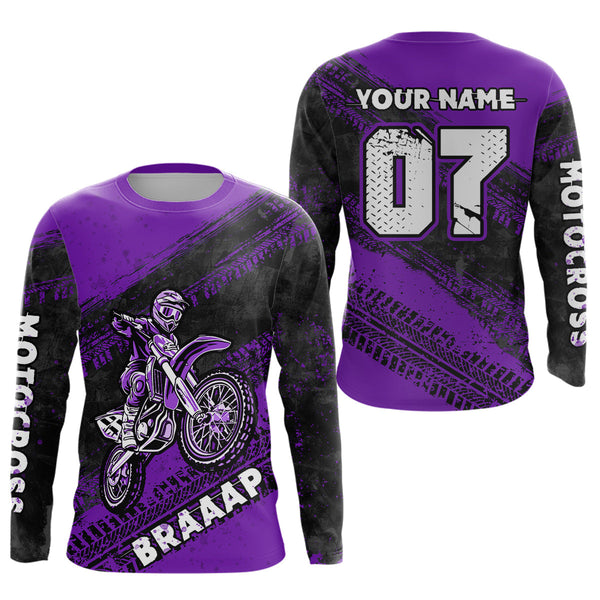 Maxcorners Custom Motocross Jersey Purple Mens Women Upf30+ Dirt Bike Jersey Racing Shirt| MT2709