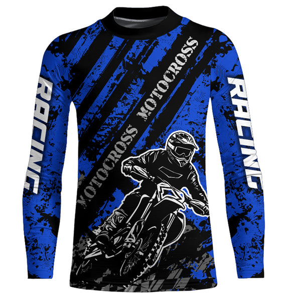 Maxcorners Motocross Jersey Upf30+ Custom Dirt Bike Jersey Mens Women Off-Road Jersey Adult&Kid MT2809 Blue