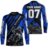 Maxcorners Motocross Jersey Upf30+ Custom Dirt Bike Jersey Mens Women Off-Road Jersey Adult&Kid MT2809 Blue