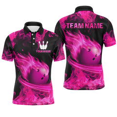Maxcorners Pink Flame Bowling Jersey Men And Women Custom Bowling Shirts Unisex Polo Bowling Team Shirt