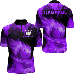 Maxcorners Purple Flame Bowling Jersey Men And Women Custom Bowling Shirts Unisex Polo Bowling Team Shirt