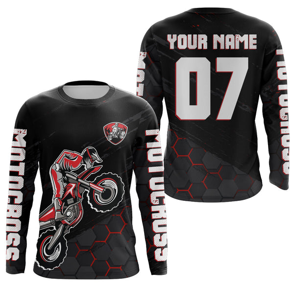 Maxcorners Motocross Jersey Upf30+ Custom Dirt Bike Jersey Mens Women Off-Road Jersey Adult&Kid MT2809 Red