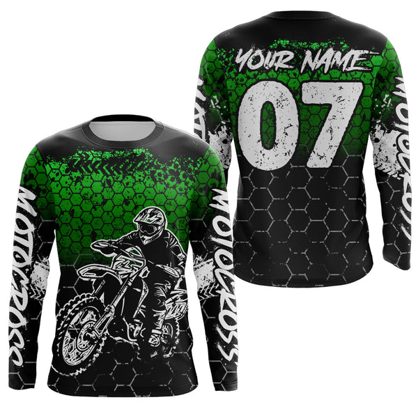 Maxcorners Green Motocross Jersey Upf30+ Custom Dirt Bike Jersey Mens Women Off-Road Jersey Adult&Kid| MT2709