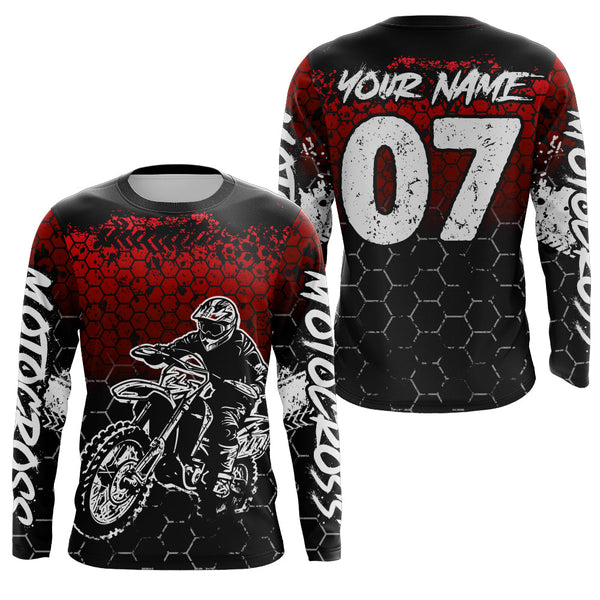 Maxcorners Red Motocross Jersey Upf30+ Custom Dirt Bike Jersey Mens Women Off-Road Jersey Adult&Kid| MT2709