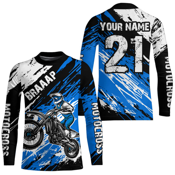Maxcorners Adult&Kid blue custom dirt bike jersey Motocross jersey mens women braaap motocross shirt| MT2709