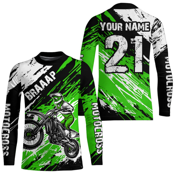 Maxcorners Adult&Kid green custom dirt bike jersey Motocross jersey mens women braaap motocross shirt| MT2709