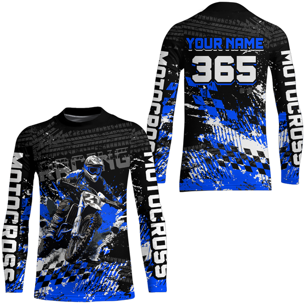 Maxcorners Blue Dirt Bike Jersey Motocross Jersey Upf30+ Custom Mens Women Off-Road Jersey MT2809