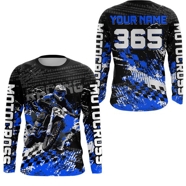 Maxcorners Blue Dirt Bike Jersey Motocross Jersey Upf30+ Custom Mens Women Off-Road Jersey MT2809