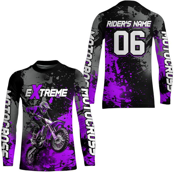 Maxcorners Adult&Kid purple custom dirt bike jersey motocross jersey mens women extreme motocross shirt| MT2709