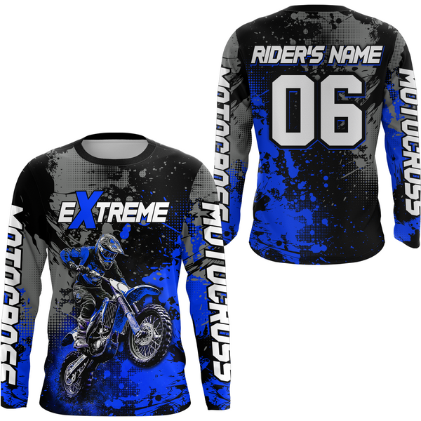 Maxcorners Adult&Kid blue custom dirt bike jersey motocross jersey mens women extreme motocross shirt| MT2709