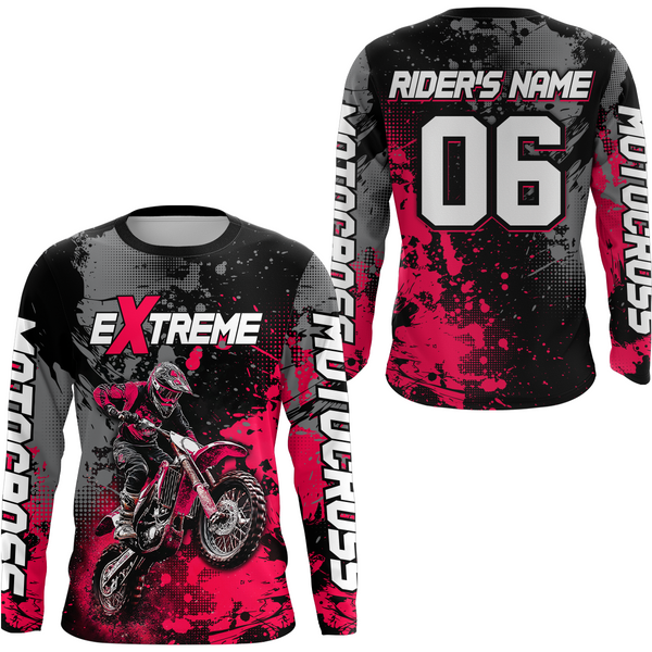 Maxcorners Adult&Kid pink custom dirt bike jersey motocross jersey mens women extreme motocross shirt| MT2709
