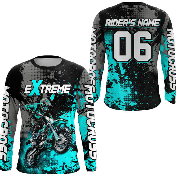 Maxcorners Adult&Kid turquoise custom dirt bike jersey motocross jersey mens women extreme motocross shirt| MT2709