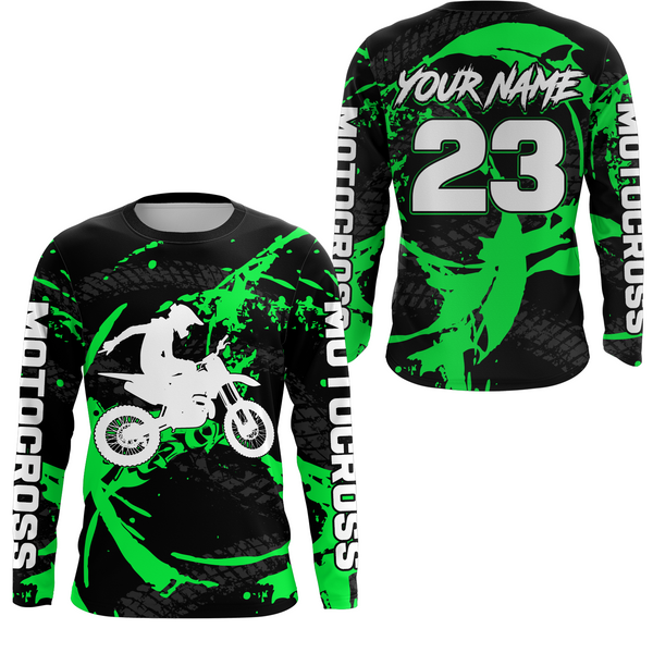 Maxcorners Custom Dirt Bike Jersey Green Motocross Jersey Upf30+ Mens Women Racing Shirt MT2809