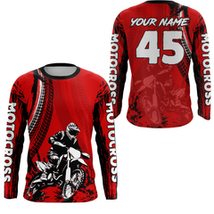 Maxcorners Adult&Kid Red Custom Motocross Jersey UPF30+ MX Racing Biker Off-road Dirt Bike Racewear| LM2809