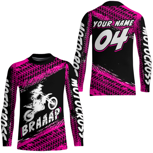 Maxcorners Custom Dirt Bike Jersey Pink Motocross Jersey Upf30+ Mens Racing Shirt| MT2809