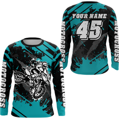 Maxcorners Custom Turquoise Motocross Jersey for Men Women Upf30+ Dirt Bike Shirt Motorcycle Jersey LM2809