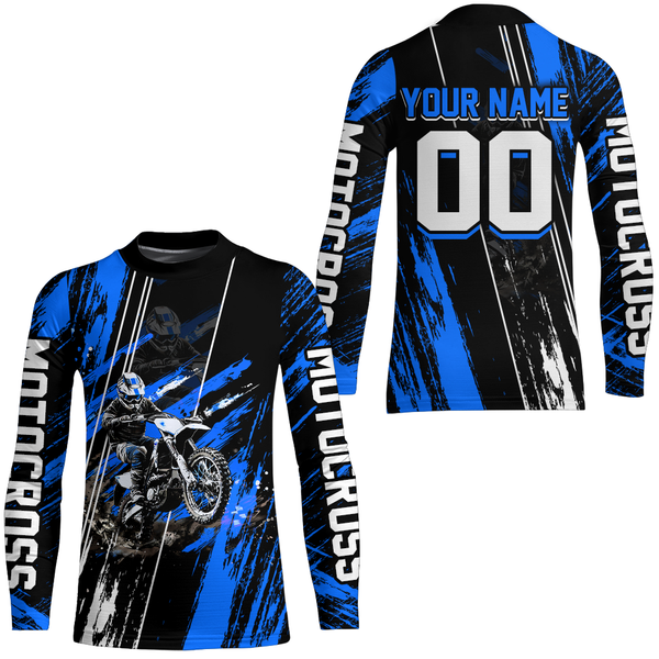 Maxcorners Adult&Kid Blue Dirt Bike Jersey Motocross Jersey Upf30+ Custom Mens Women Off-Road Jersey| MT2709