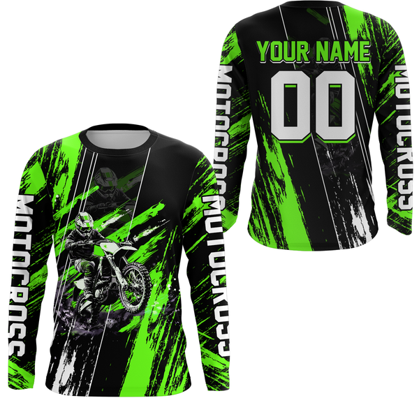 Maxcorners Adult&Kid Green Dirt Bike Jersey Motocross Jersey Upf30+ Custom Mens Women Off-Road Jersey| MT2709