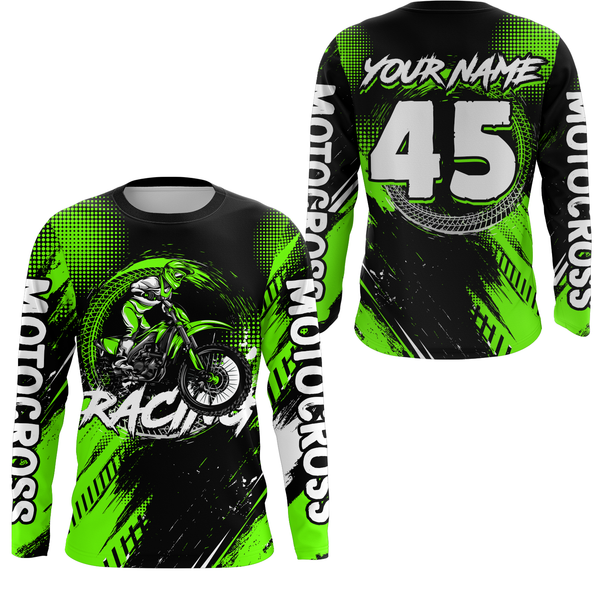 Maxcorners Custom Dirt Bike Green Jersey Motocross Jersey Upf30+ Mens Women Motocross Shirt| MT2809