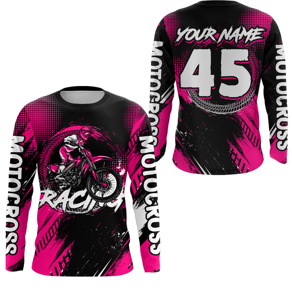 Maxcorners Custom Dirt Bike Pink Jersey Motocross Jersey Upf30+ Mens Women Motocross Shirt| MT2809