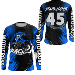 Maxcorners Custom Dirt Bike Blue Jersey Motocross Jersey Upf30+ Mens Women Motocross Shirt| MT2809