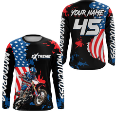 Maxcorners Adult&Kid Custom US Flag Motocross Jersey UPF30+ MX Racing Biker Off-road Dirt Bike Racewear LM2809