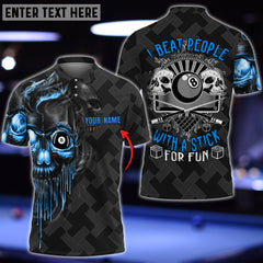 Maxcorners Personalized Blue Skull Pool 8 Ball I Beat People With A Stick For Fun Hawaiian Shirt