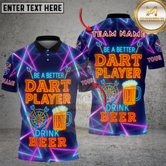 Maxcorners Darts Team Polo Shirt Neon Darts Player Drink Beer Night3D Multioptions Personalized Name, Team Name 3D Shirt