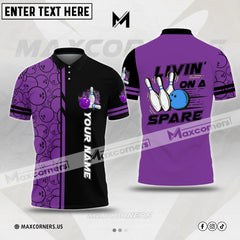 Maxcorners Bowling Livin on a Spare Customized Name 3D Shirt (6 Colors)