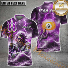 Maxcorners Ball 9 Dominate The Lanes With Poseidon Power Billiard Jersey Multicolor Options Personalized Name, Team Name 3D Polo Shirt