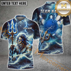 Maxcorners Dominate The Lanes With Poseidon Power Bowling Jersey Multicolor Option Customized Name, Team Name 3D Polo Shirt