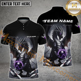 Maxcorners Custom Black And Purple Dragon Bowling Team Polo Shirts For Men, Dragon Bowling Jerseys