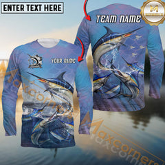 Maxcorners Marlin Fishing Legendary Catch Sun Protection Personalized Name, Team Name 3D Long Sleeve Shirt