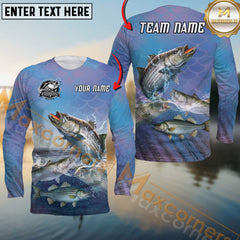 Maxcorners Striped Bass Fishing Legendary Catch Sun Protection Personalized Name, Team Name 3D Long Sleeve Shirt