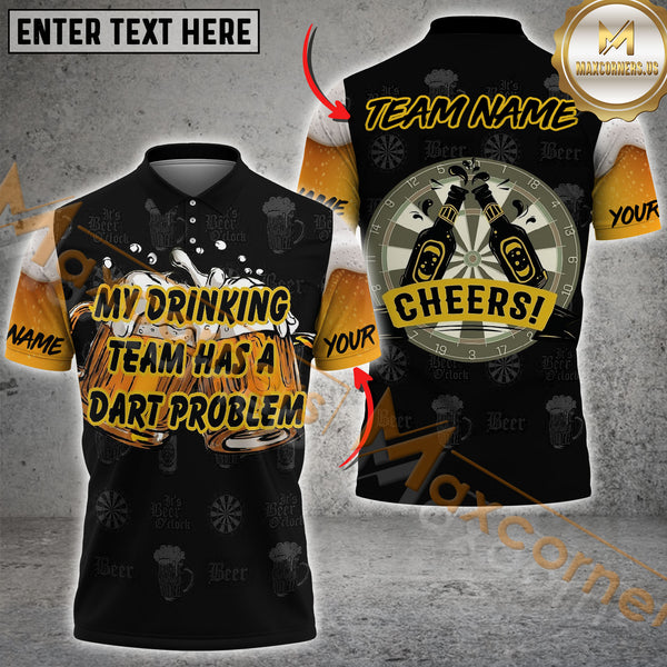 Maxcorners Beer And Darts Drinking Team Multicolor Customized Name, Team Name 3D Polo Shirt