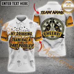 Maxcorners Beer And Darts Drinking Team Multicolor Customized Name, Team Name 3D Polo Shirt