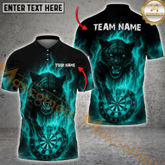 Maxcorners Darts Flaming Panther Personalized Name, Team Name Shirt