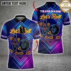 Maxcorners Bowling And Pins Let’s Roll With Neon Style Personalized Name 3D Unisex Shirt