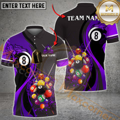 Maxcorners Billiard Golden Flame 8-Ball Pool Multicolor Options Personalized Name, Team Name 3D Shirt