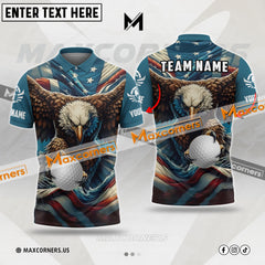 Maxcorners Customized Name Premium Eagle American Flag Pattern Golf Multicolor Option 3D Polo Shirt